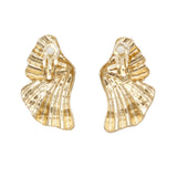 Clip On Gold Fanned Wing Polished Earrings Women