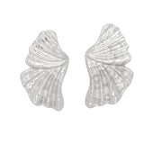 Clip On Silver Fanned Wing Polished Earrings Women
