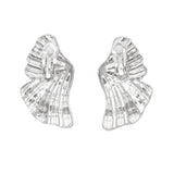 Clip On Silver Fanned Wing Polished Earrings Women