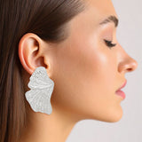 Clip On Silver Fanned Wing Polished Earrings Women