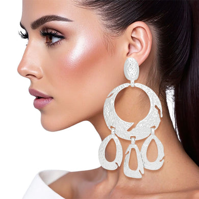 Clip On Heavy XL Silver Hammered Dangle Earrings