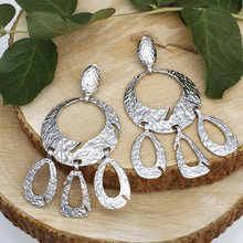 Load image into Gallery viewer, Clip On Heavy XL Silver Hammered Dangle Earrings
