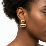 Gold Clip On Stacked Double Dome Chunky Earrings