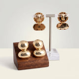 Gold Clip On Stacked Double Dome Chunky Earrings