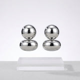 Silver Clip On Stacked Double Dome Chunky Earrings
