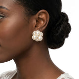 Clip on Gold Stacked Pearl Dome Pave Earrings
