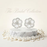 Clip on Silver Stacked Pearl Dome Pave Earrings