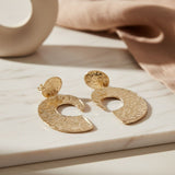 Clip On Gold Melted Metal Open C Large Earrings