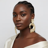 Clip On Gold Melted Metal Open C Large Earrings