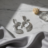 Clip On Silver Melted Metal Open C Large Earrings