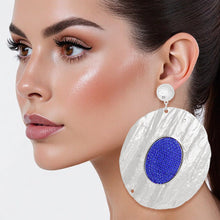 Load image into Gallery viewer, Drop Dramatic Large Silver Oval Blue Inset Earring
