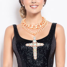 Load image into Gallery viewer, Chunky Aurora Borealis Jumbo Cross Necklace
