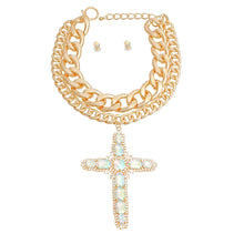 Load image into Gallery viewer, Chunky Aurora Borealis Jumbo Cross Necklace
