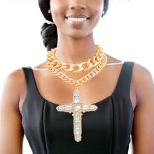 Load image into Gallery viewer, Chunky Aurora Borealis Jumbo Cross Necklace
