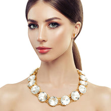 Load image into Gallery viewer, Gold and Clear Round Crystal Link Necklace
