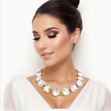 Load image into Gallery viewer, Gold and Clear Round Crystal Link Necklace
