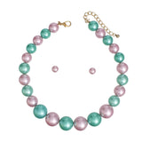 AKA Pink Green Single Strand Chunky Pearl Necklace