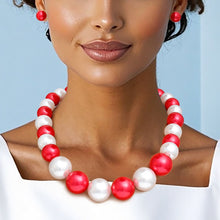 Cargar imagen en el visor de la galería, DST Red White Single Strand Chunky Pearl Necklace
