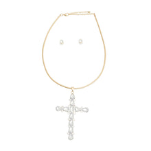 Load image into Gallery viewer, Gold Teardrop Crystal Cross Necklace
