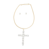Gold Teardrop Crystal Cross Necklace