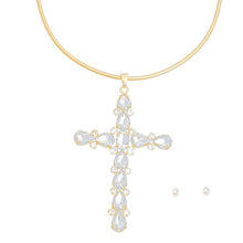 Load image into Gallery viewer, Gold Teardrop Crystal Cross Necklace
