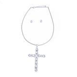 Silver Teardrop Crystal Cross Necklace