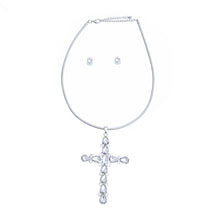 Load image into Gallery viewer, Silver Teardrop Crystal Cross Necklace
