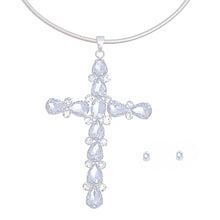 Load image into Gallery viewer, Silver Teardrop Crystal Cross Necklace
