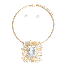 Load image into Gallery viewer, Gold Rectangle Crystal Pendant Set

