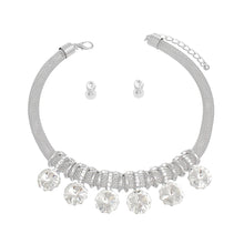 Load image into Gallery viewer, Choker Silver Mesh Round Crystal Slide Necklace
