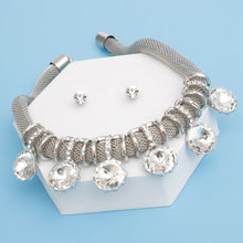 Load image into Gallery viewer, Choker Silver Mesh Round Crystal Slide Necklace
