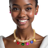 Choker Gold Mesh Multicolor Crystal Slide Necklace
