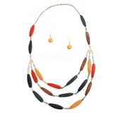 Bead Necklace Long Oblong Wooden Set for Women