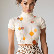 Cargar imagen en el visor de la galería, Long Brown Wood Disc Layered Gold Necklace
