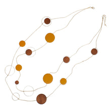 Cargar imagen en el visor de la galería, Long Brown Wood Disc Layered Gold Necklace
