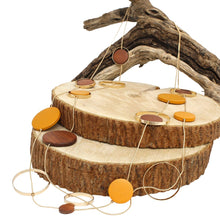 Cargar imagen en el visor de la galería, Long Brown Wood Disc Layered Gold Necklace
