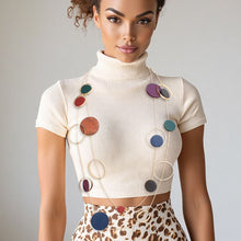 Cargar imagen en el visor de la galería, Long Multicolor Wood Disc Layered Gold Necklace
