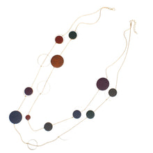 Cargar imagen en el visor de la galería, Long Multicolor Wood Disc Layered Gold Necklace
