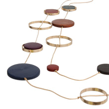 Cargar imagen en el visor de la galería, Long Multicolor Wood Disc Layered Gold Necklace
