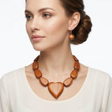 Brown Wood Bead and Heart Pendant Necklace