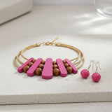 Necklace Fuchsia Wood Choker Set for Women