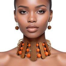Cargar imagen en el visor de la galería, Necklace Brown Orange Wood Choker Set for Women
