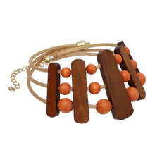 Cargar imagen en el visor de la galería, Necklace Brown Orange Wood Choker Set for Women
