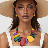 Collar Chunky Geo Multicolor Wood Earthy Necklace