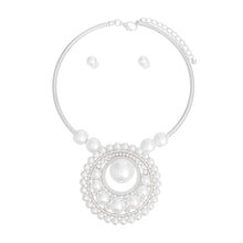Load image into Gallery viewer, Pendant Necklace Silver Pearl Circular Set Women
