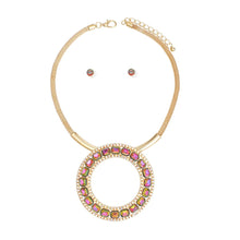 Cargar imagen en el visor de la galería, Necklace Radiant Halo Crystal Pendant Pink Green
