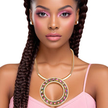 Cargar imagen en el visor de la galería, Necklace Radiant Halo Crystal Pendant Pink Green
