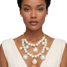 Cargar imagen en el visor de la galería, Bib Cream Pearl Baubles Layered Necklace Women
