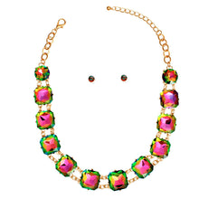 Load image into Gallery viewer, Necklace Pink Green Crystal Link Set for Women
