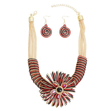Load image into Gallery viewer, Statement Necklace Red Wire Flower Set for Women
